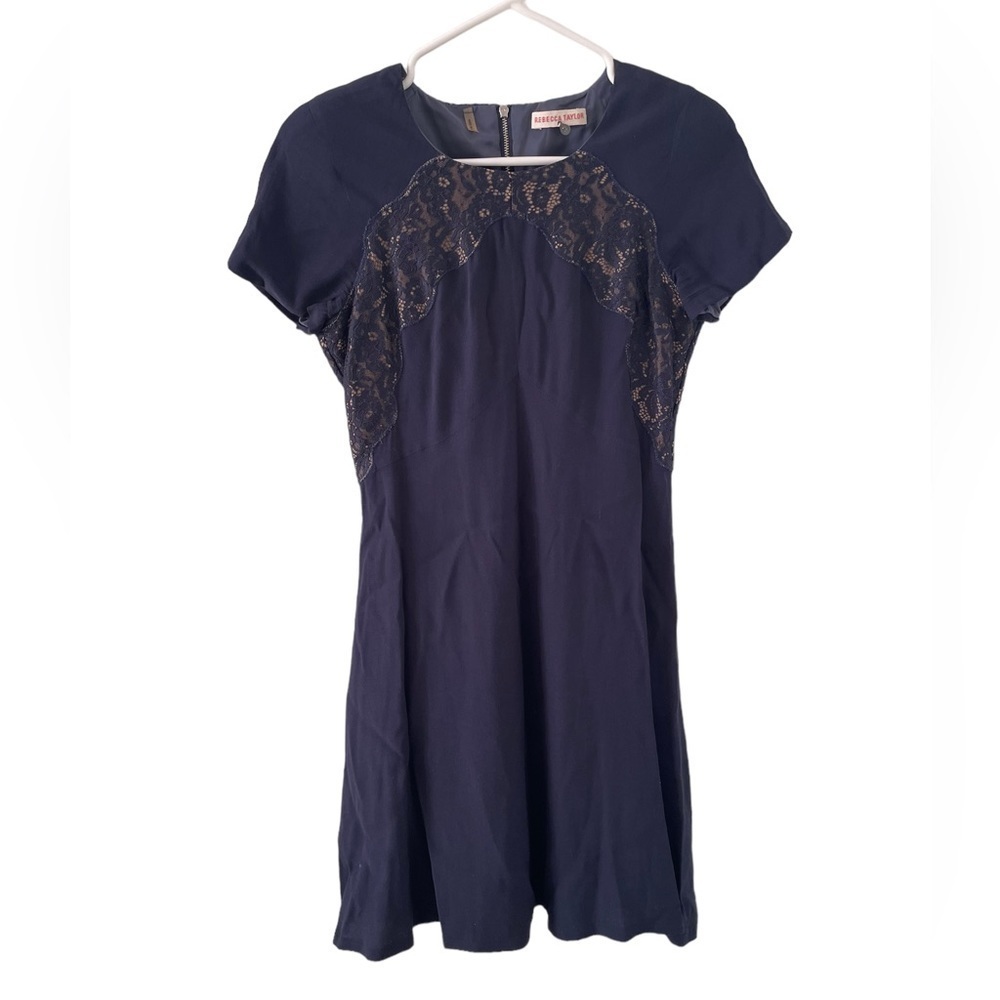 Rebecca Taylor Crepe and Lace Dress Smoky Blue size 2